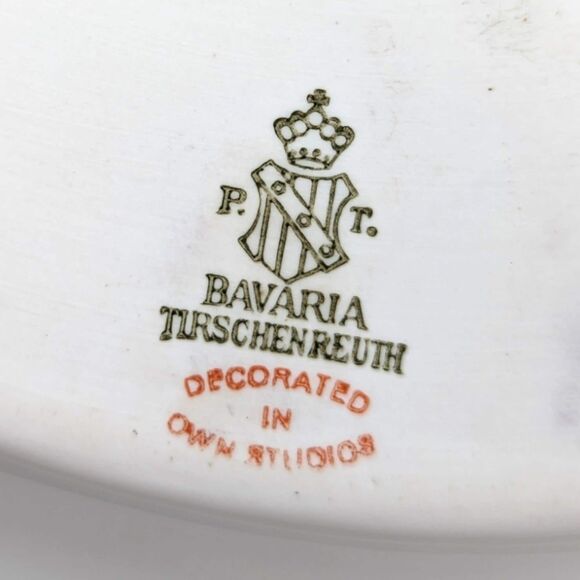 Vintage Tirschenreuth Bavaria Serving Tray: Green & Gold Floral Porcelain Dish - Picture 5 of 6